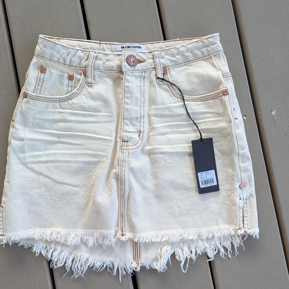 One Teaspoon Cream Frayed Women Skirt